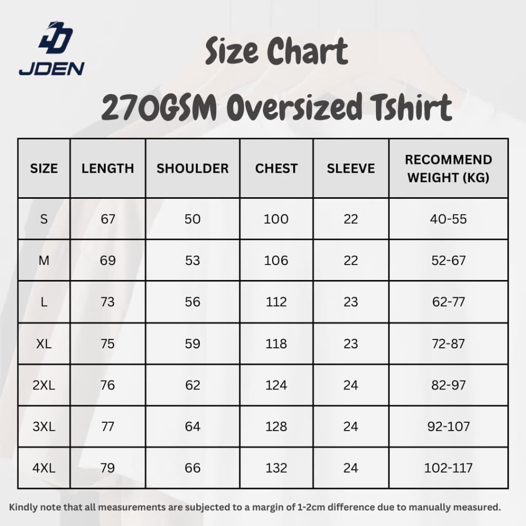 JDEN Oversized T-shirt 270gsm (Unisex) - 100% Cotton Tshirt Lelaki Perempuan 40-120KG Plus Size - Baju Lelaki/Perempuan — image 3