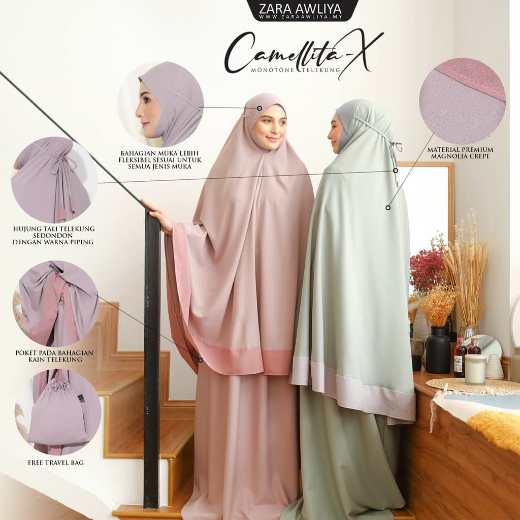 Camellita-X Monotone Telekung with Travel Bag — image 5