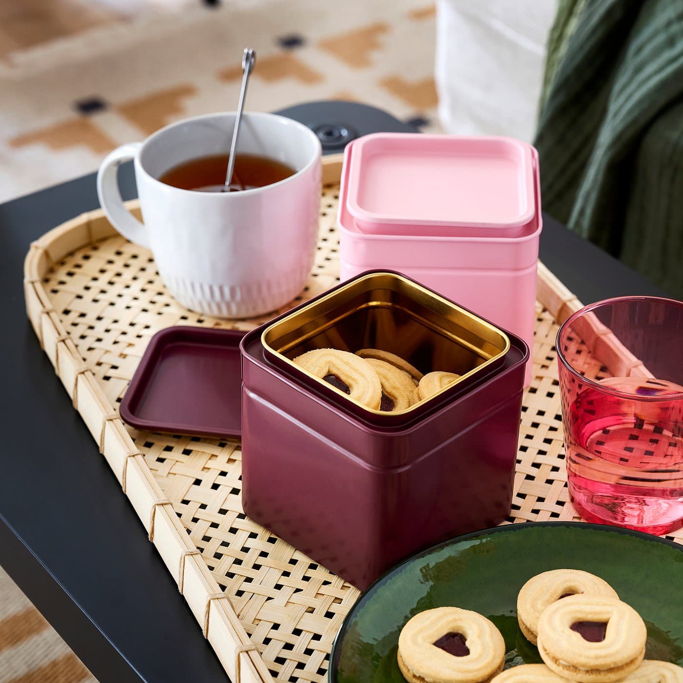 BLOMNING Tin With Lid - Brown-Red/Pink For Coffee/Tea 10x10x10 Cm — image 3
