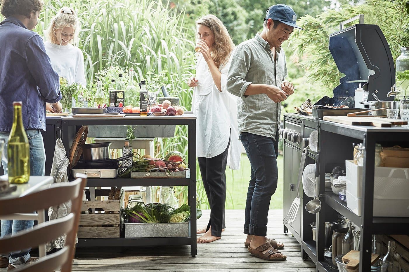 GRILLSKÄR Kitchen island shelf unit - black/stainless steel outdoor 86x61 cm — image 3