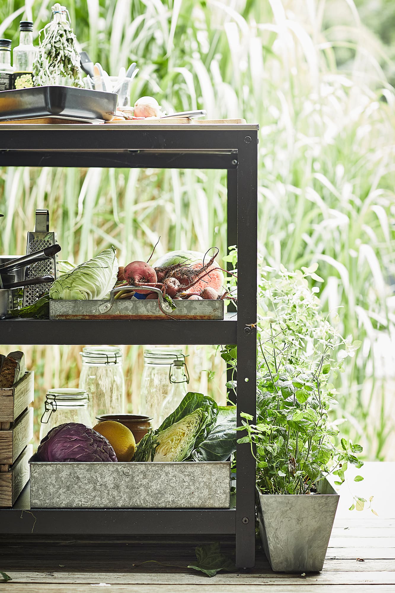 GRILLSKÄR Kitchen island shelf unit - black/stainless steel outdoor 86x61 cm — image 2