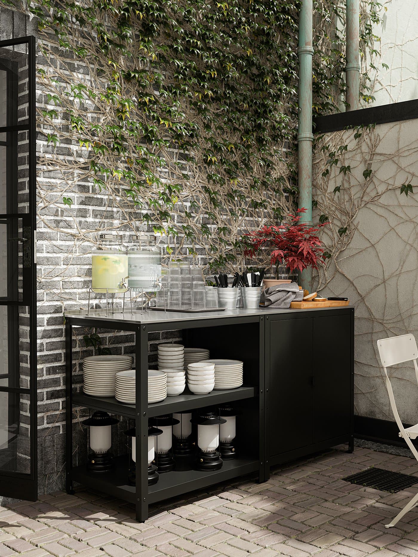 GRILLSKÄR Kitchen island shelf unit - black/stainless steel outdoor 86x61 cm — image 4