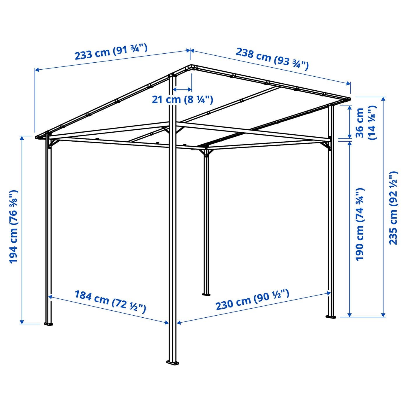 GUNNÖN Gazebo - dark grey/grey 238x233 cm — image 6
