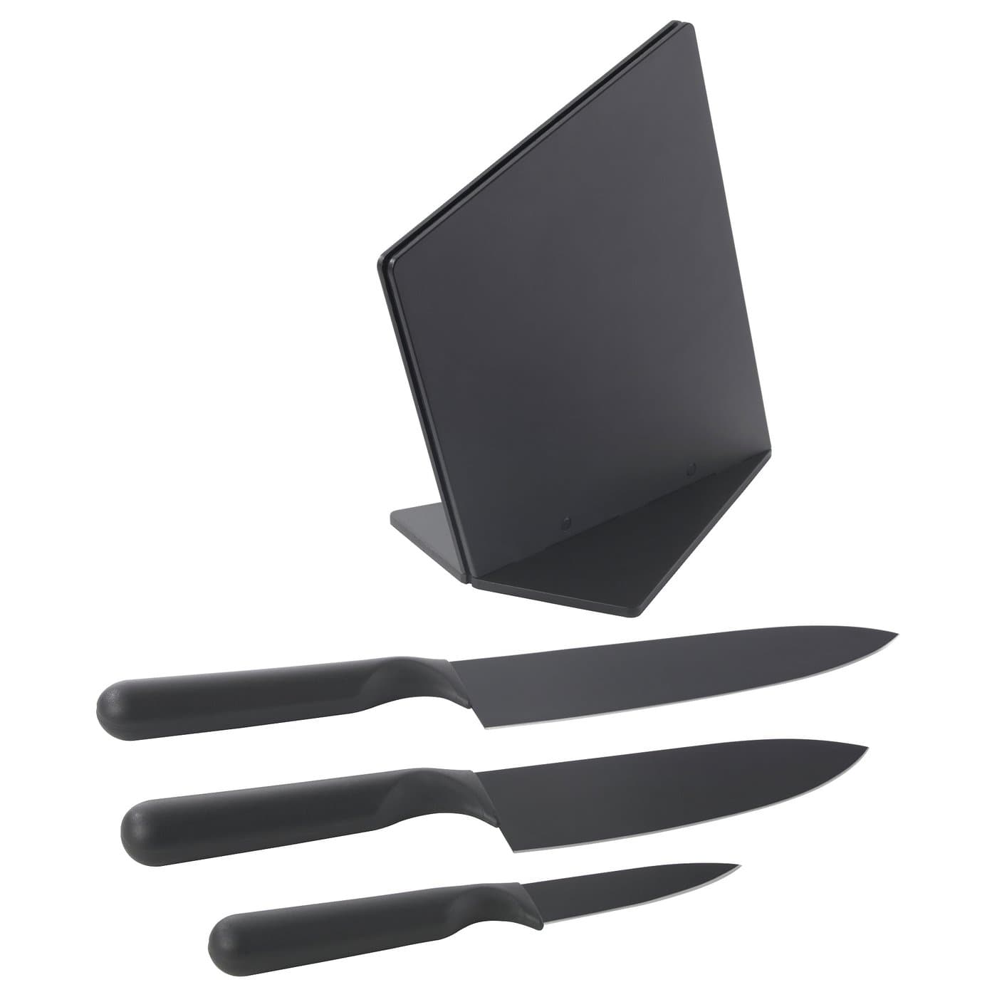 JÄMFÖRA Knife block with 3 knives - black — image 1