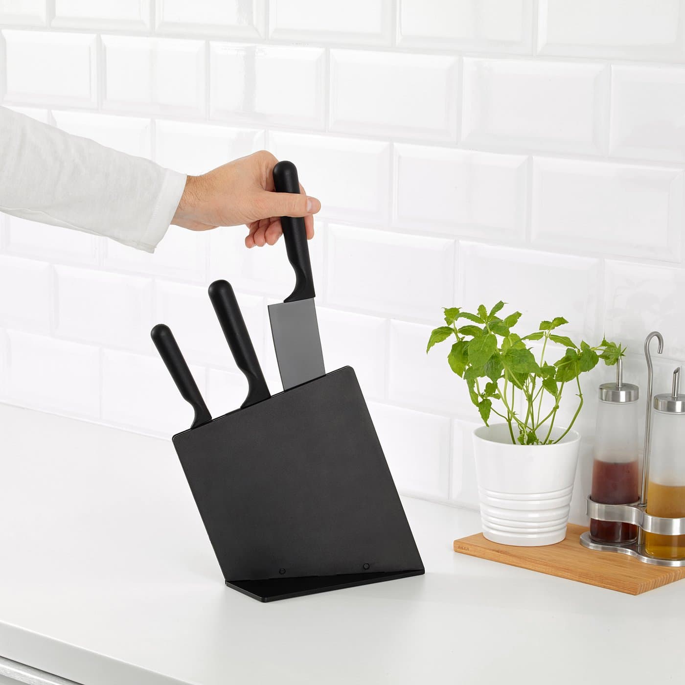JÄMFÖRA Knife block with 3 knives - black — image 2