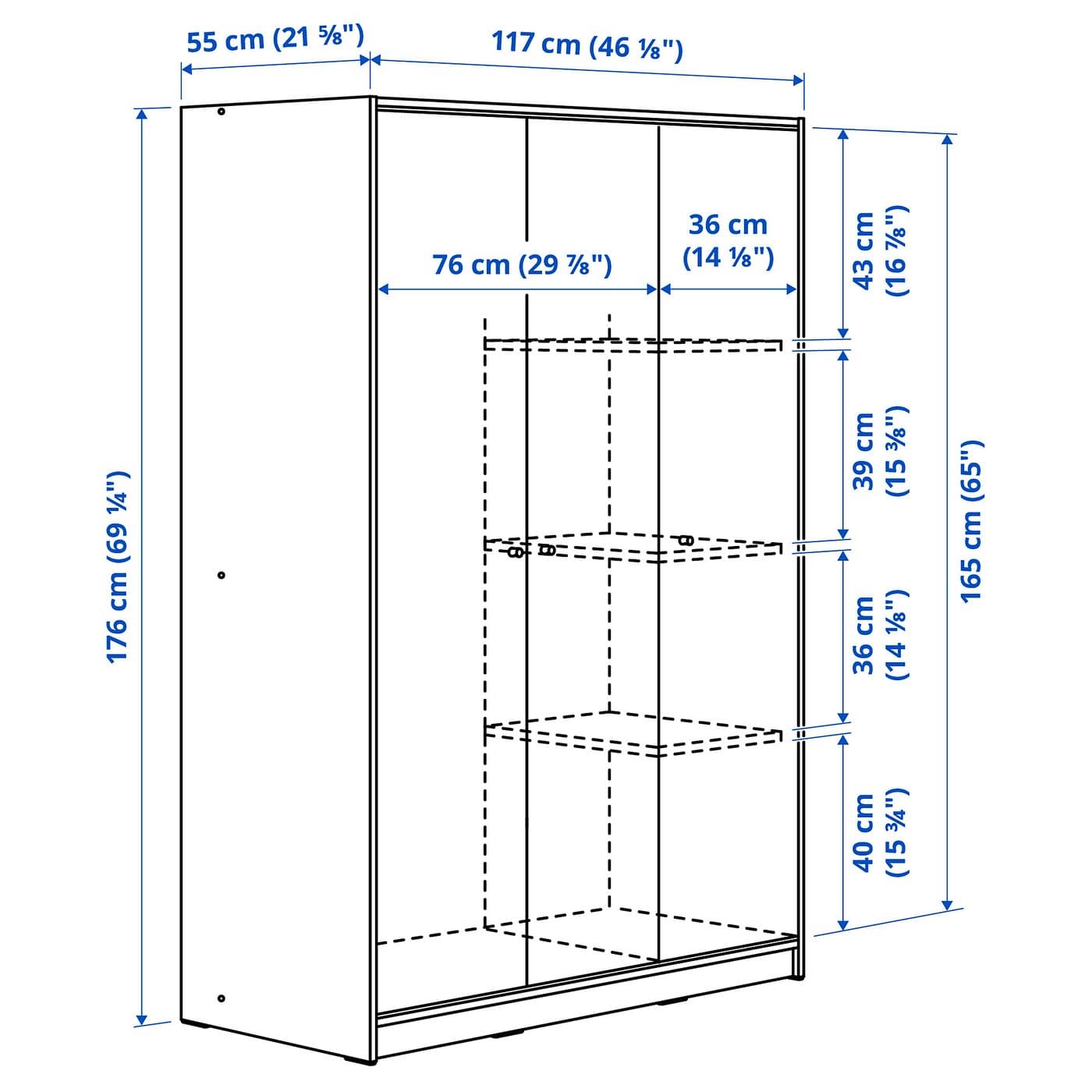 KLEPPSTAD Wardrobe with 3 doors - white 117x55x176 cm — image 6