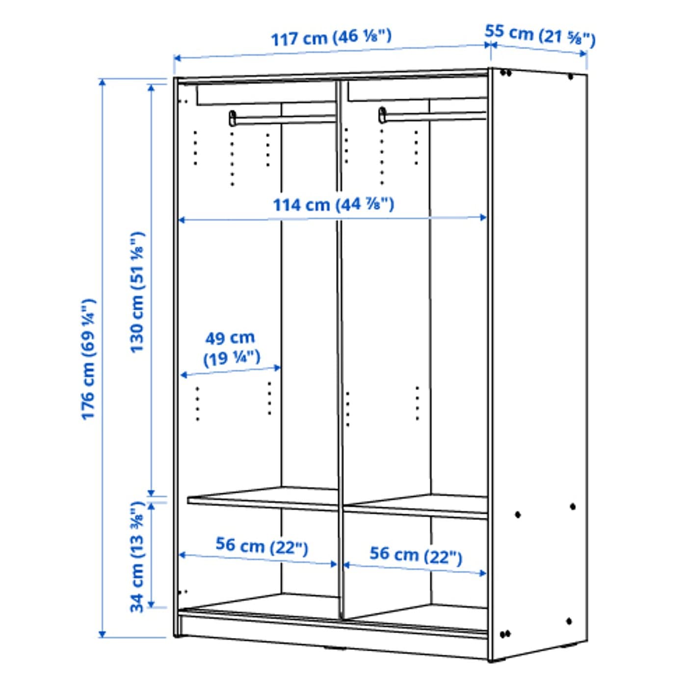 KLEPPSTAD Wardrobe with sliding doors - white 117x55x176 cm — image 6