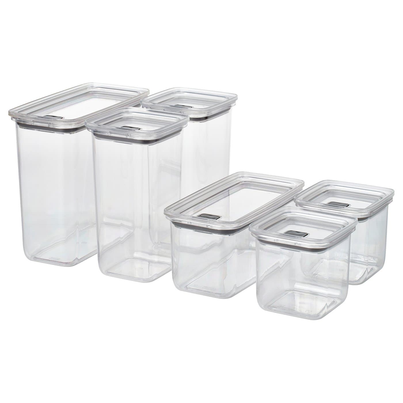 KORALLVIPPA Dry Food Jar With Lid, Set Of 6 - Transparent — image 1