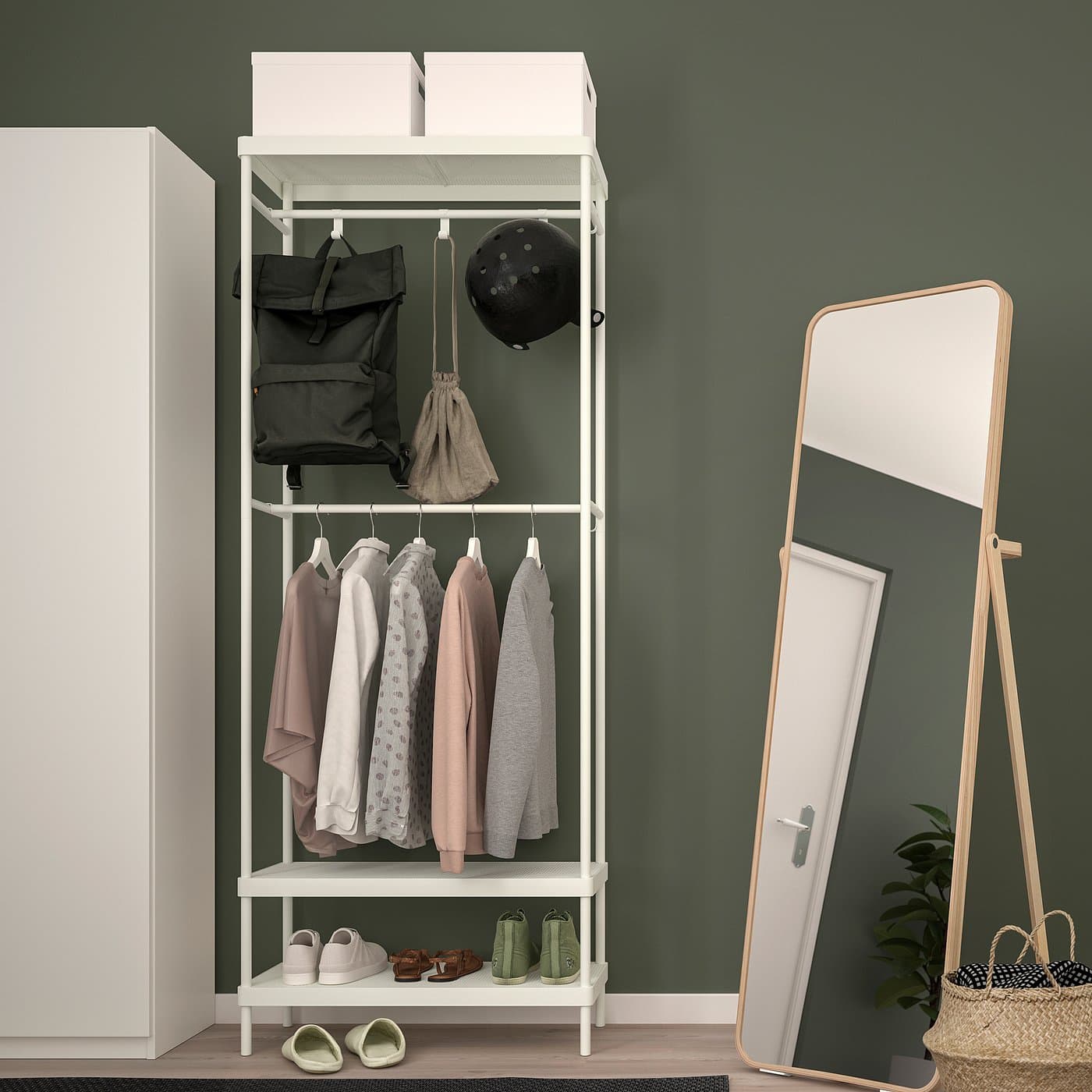 MACKAPÄR Coat rack with shoe storage unit - white 78x32x200 cm — image 7