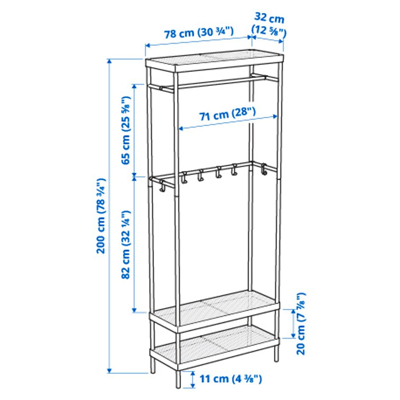 MACKAPÄR Coat rack with shoe storage unit - white 78x32x200 cm — image 6