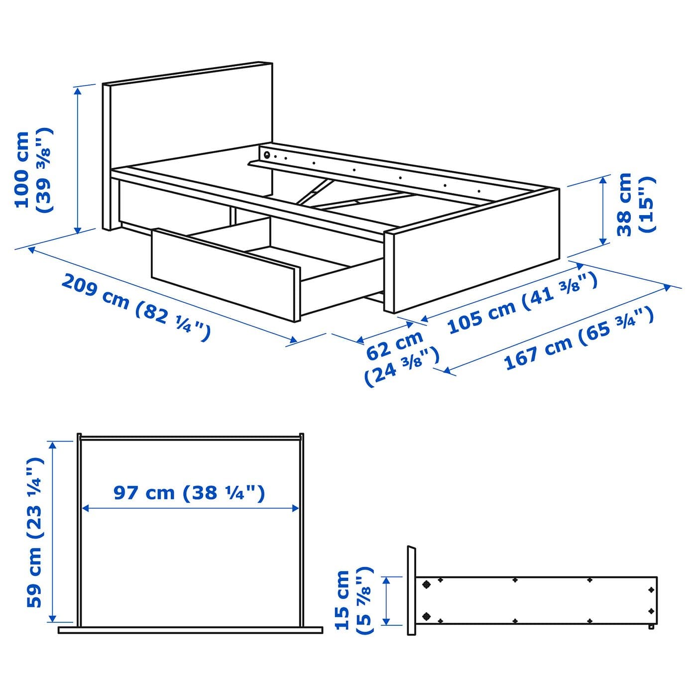 MALM Bed frame, high, w 2 storage boxes - white/Luröy 90x200 cm — image 8