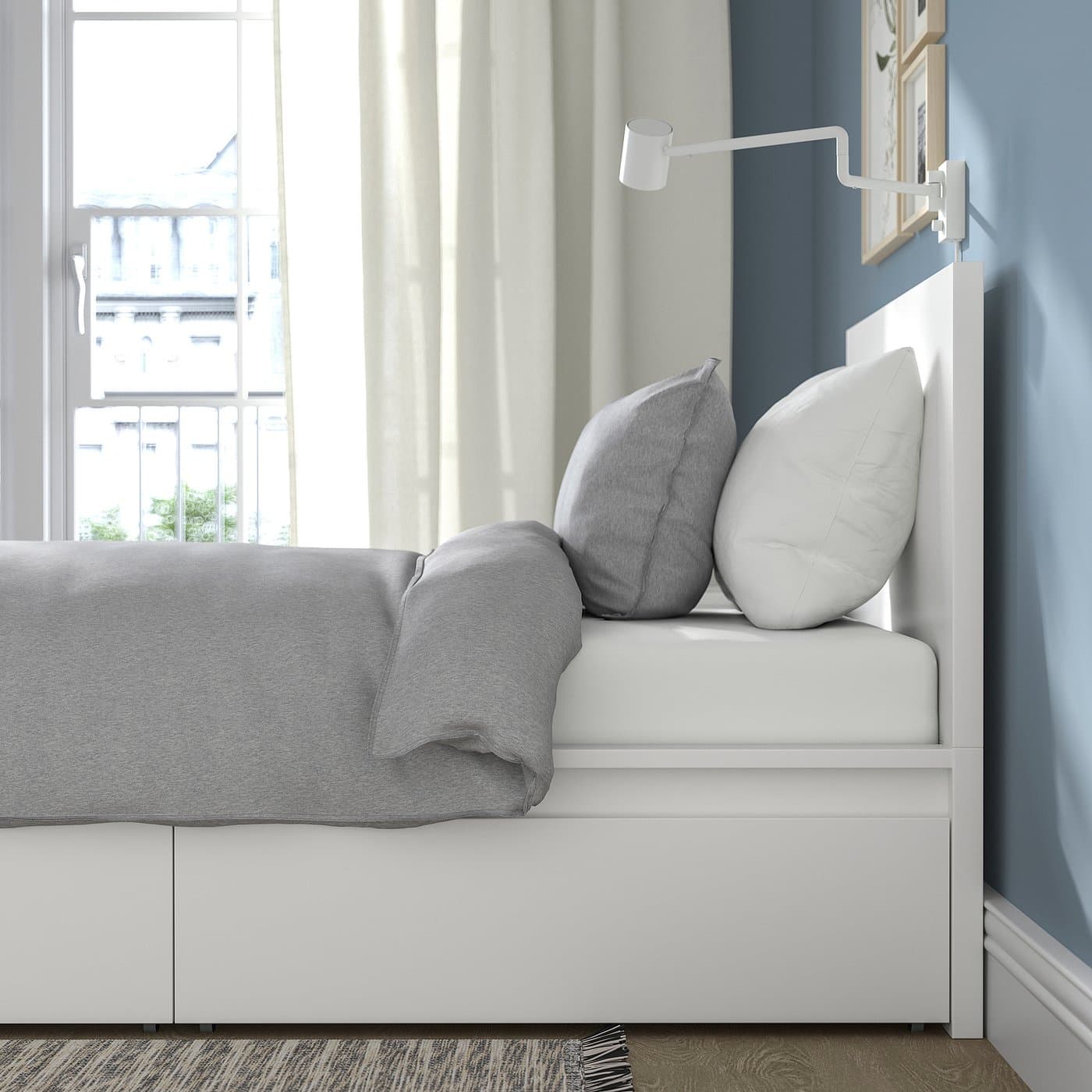 MALM Bed frame, high, w 2 storage boxes - white/Luröy 90x200 cm — image 4