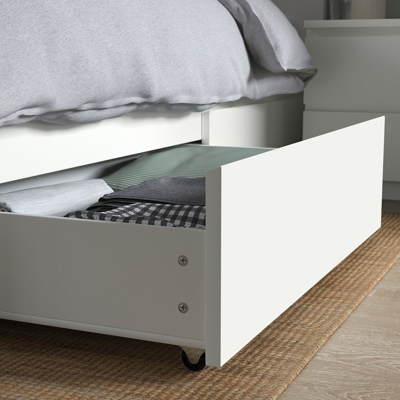 MALM Bed frame, high, w 2 storage boxes - white/Luröy 90x200 cm — image 6