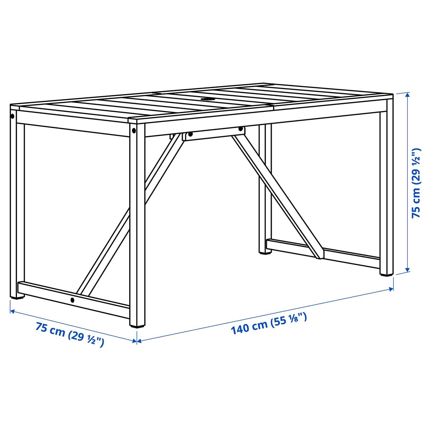 NÄMMARÖ Table, outdoor - light brown stained 140x75 cm — image 6