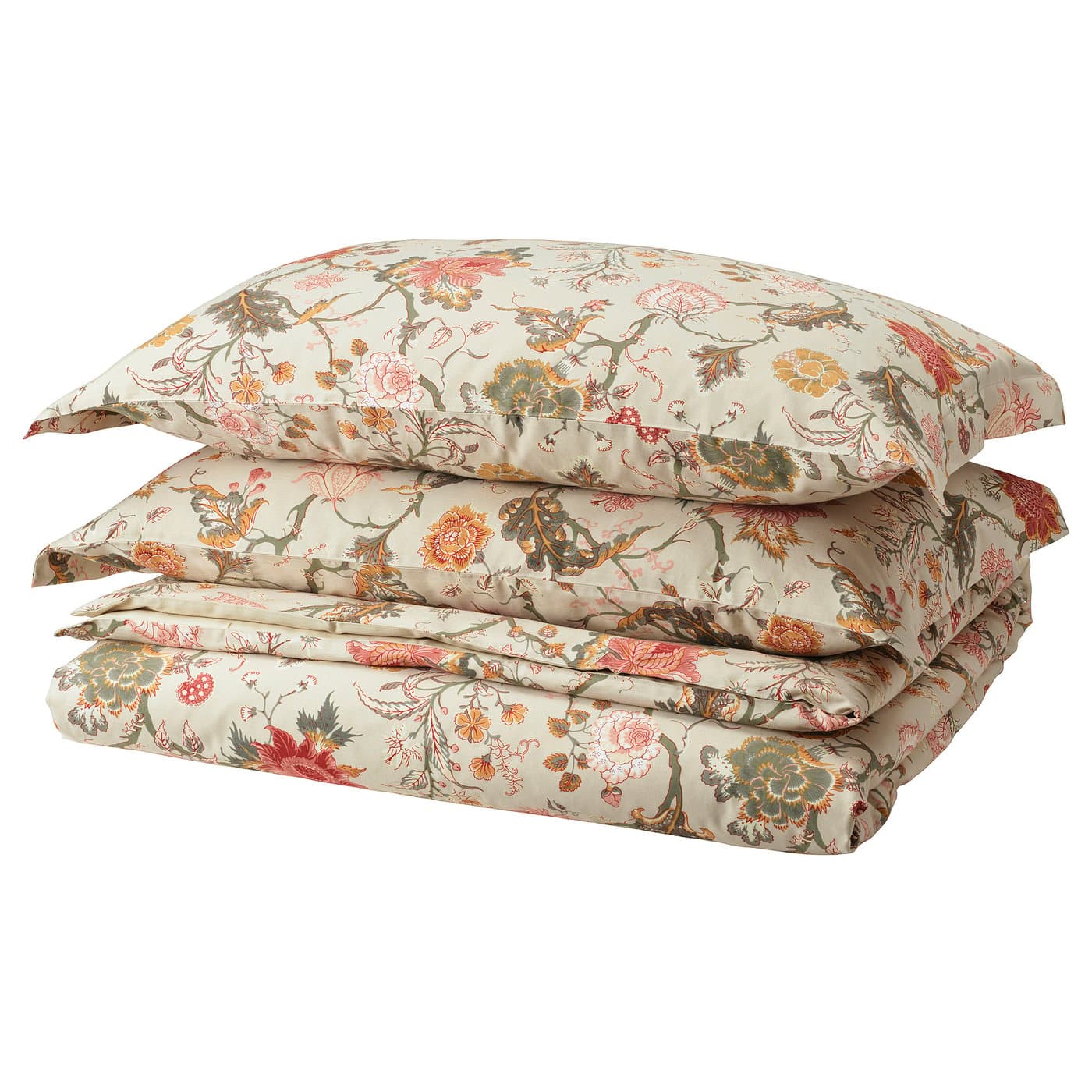 NÄSSELKLOCKA Duvet cover and 2 pillowcases - light grey-beige/multicolour 200x200/50x80 cm — image 1