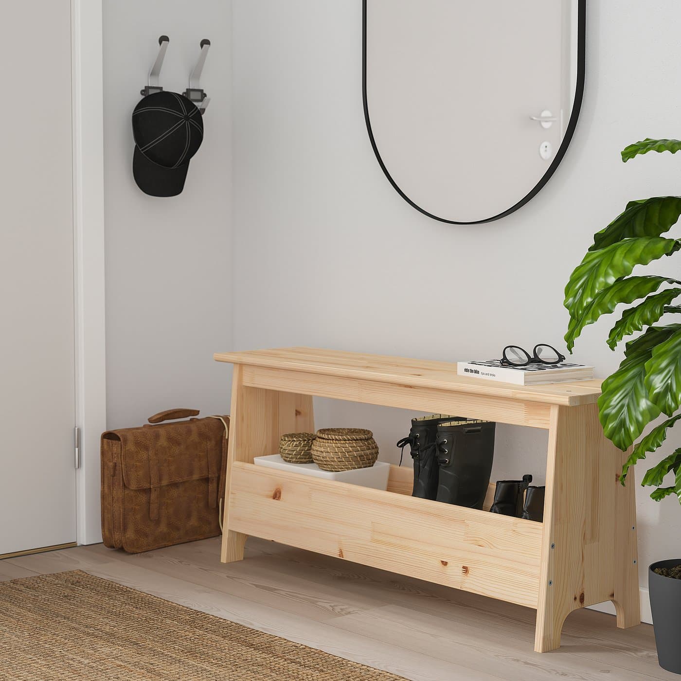 PERJOHAN Bench with storage - pine 100 cm — image 6