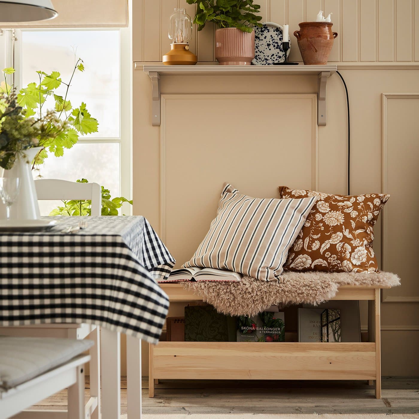 PERJOHAN Bench with storage - pine 100 cm — image 4