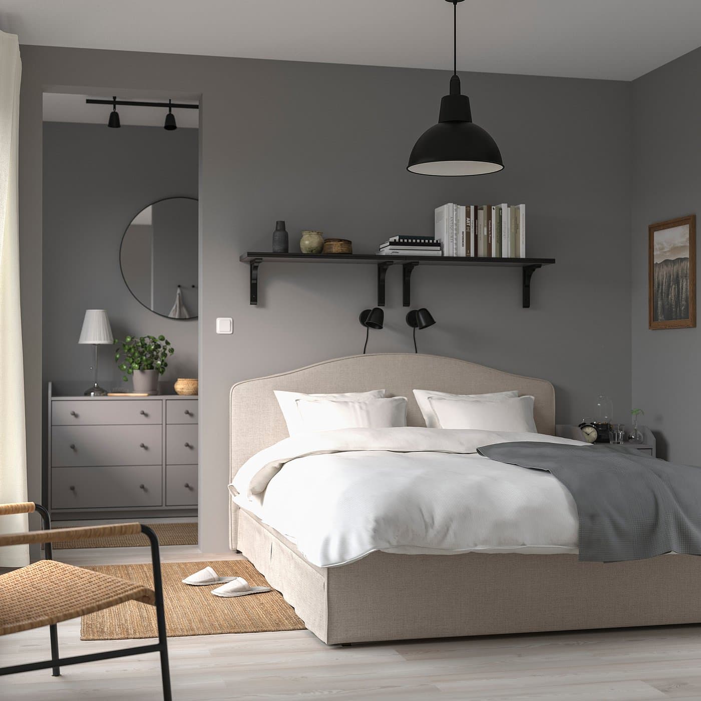 RAMNEFJÄLL Upholstered bed frame - Kilanda light beige/Luröy 150x200 cm — image 2