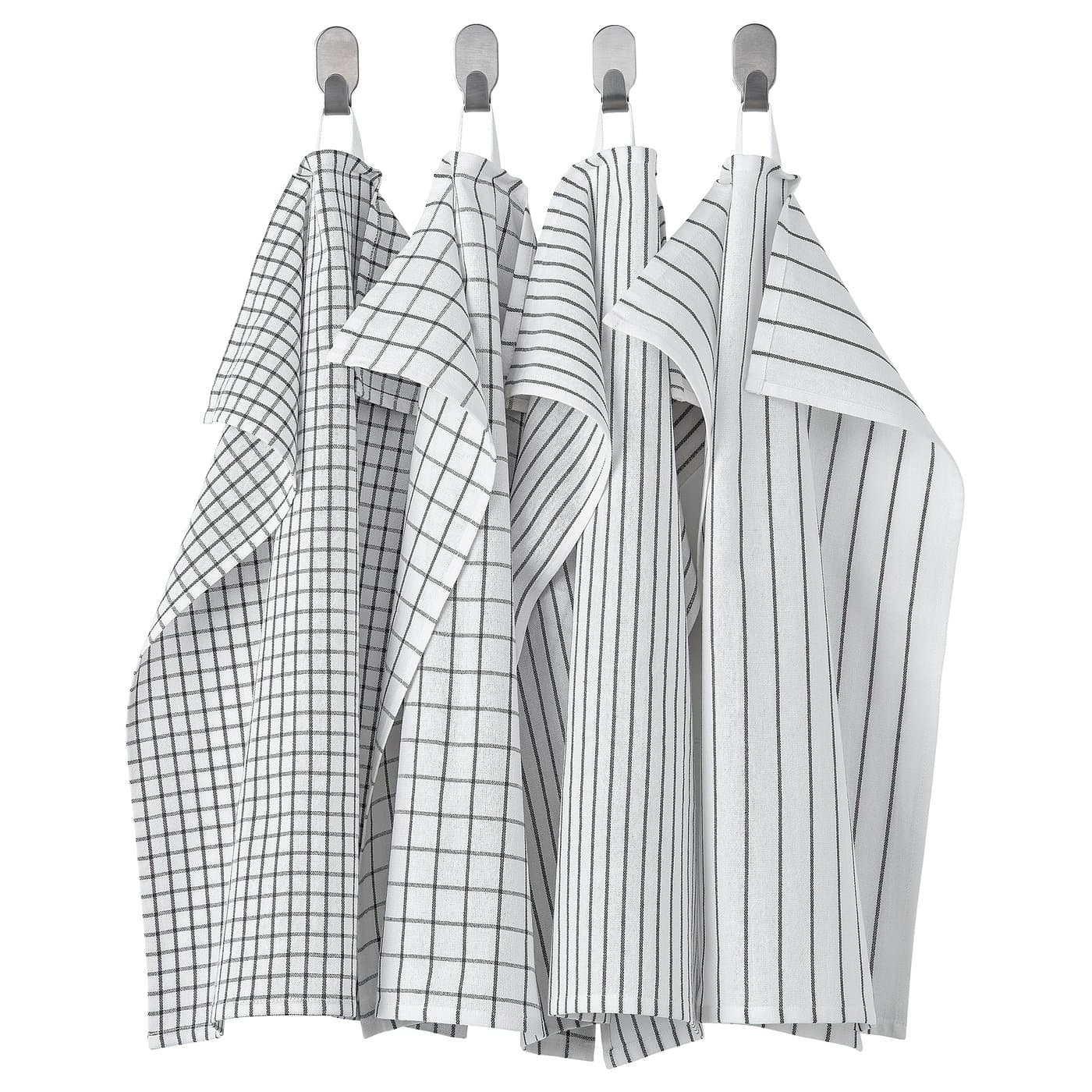 RINNIG Tea towel - white/dark grey/patterned 45x60 cm — image 1
