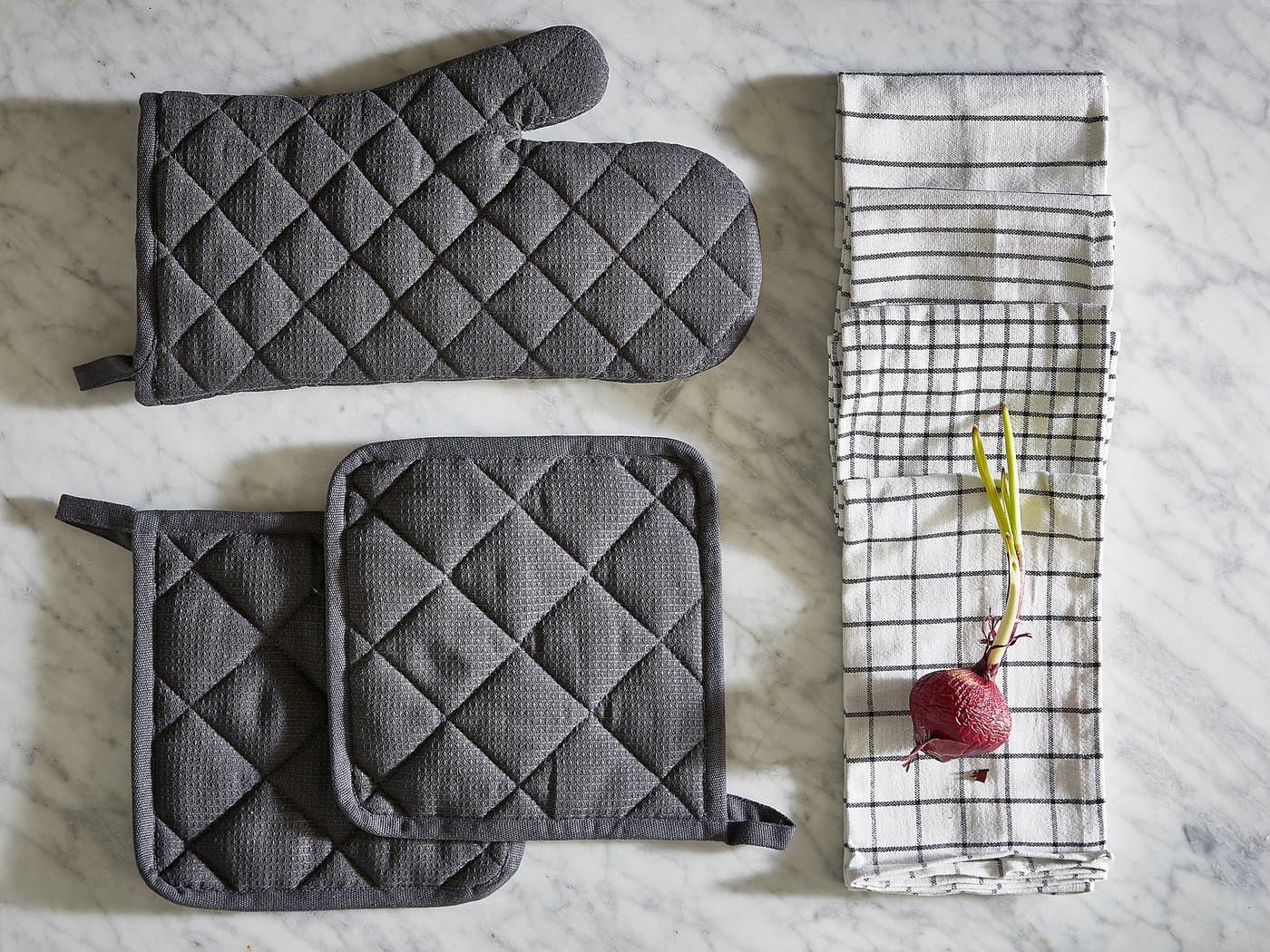 RINNIG Tea towel - white/dark grey/patterned 45x60 cm — image 4