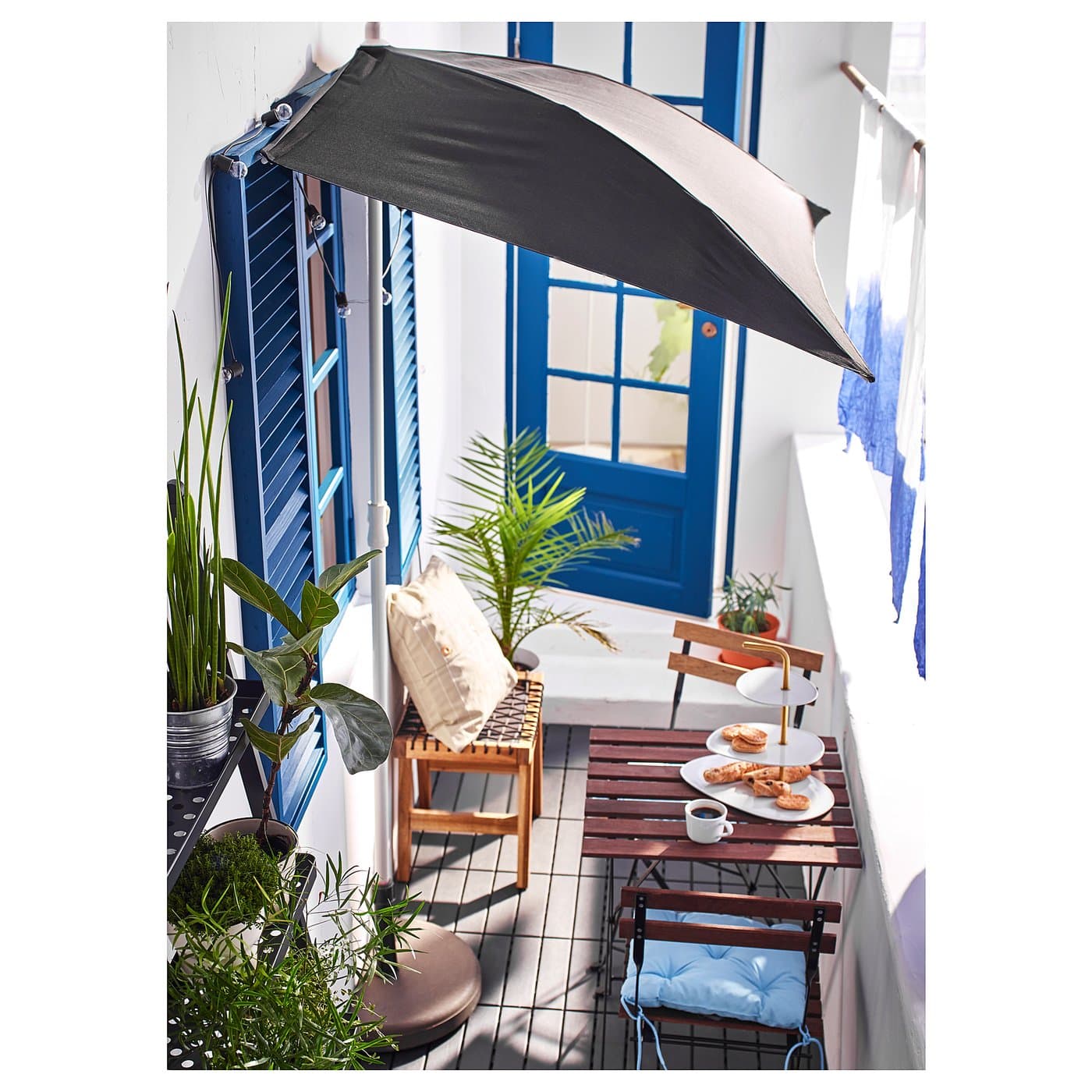 TÄRNÖ Chair, outdoor - foldable black/light brown stained — image 4