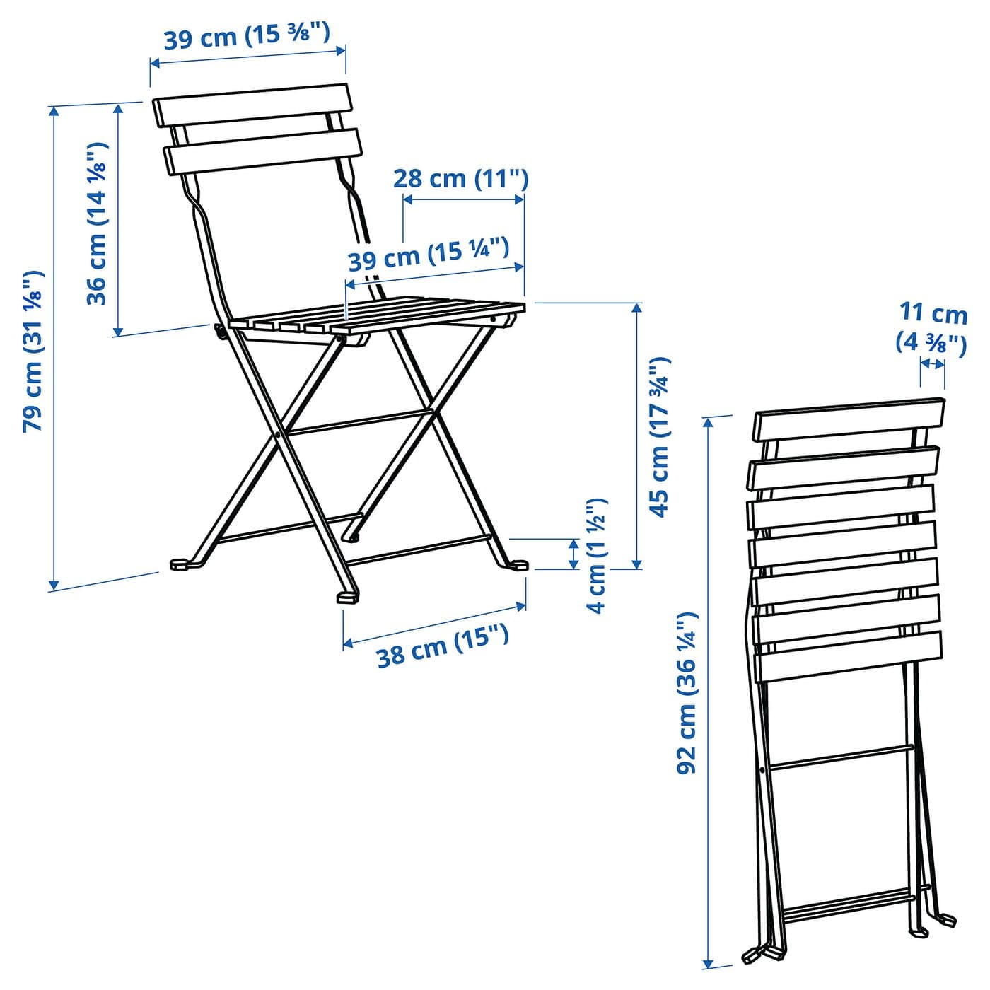 TÄRNÖ Chair, outdoor - foldable black/light brown stained — image 7