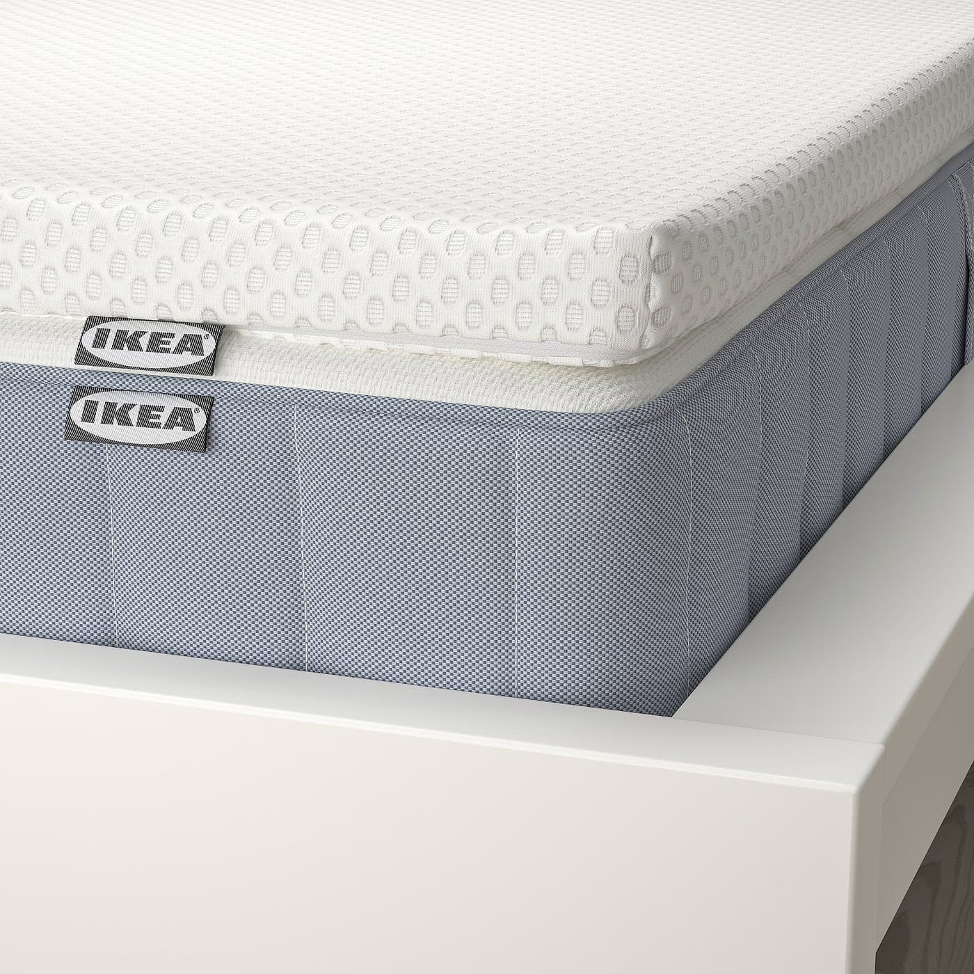 VALEVÅG Mattress and mattress pad - extra firm light blue/Nordberget white 150x200 cm — image 2