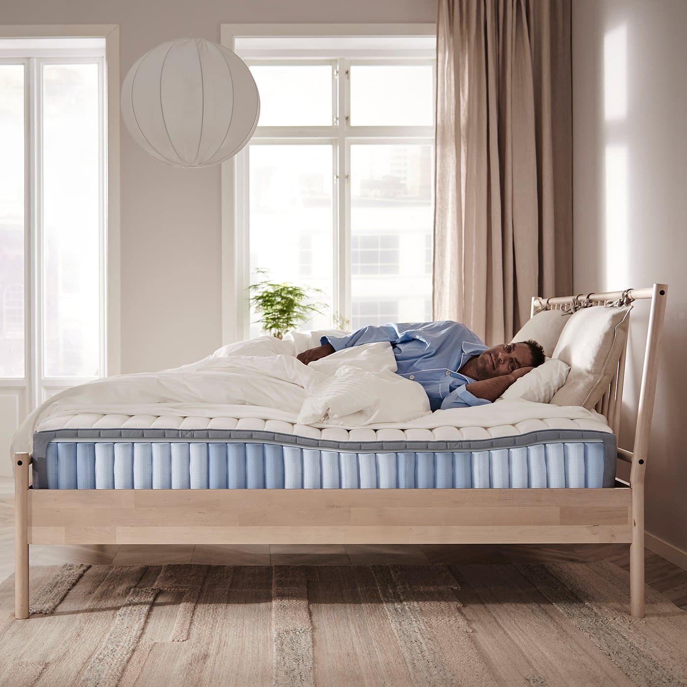VALEVÅG Pocket sprung mattress - extra firm/light blue 150x200 cm — image 7