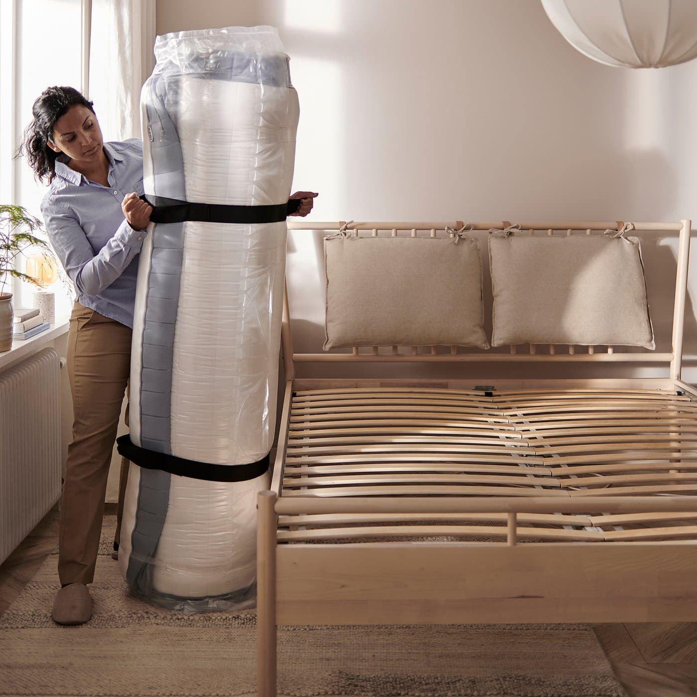 VALEVÅG Pocket sprung mattress - extra firm/light blue 150x200 cm — image 4